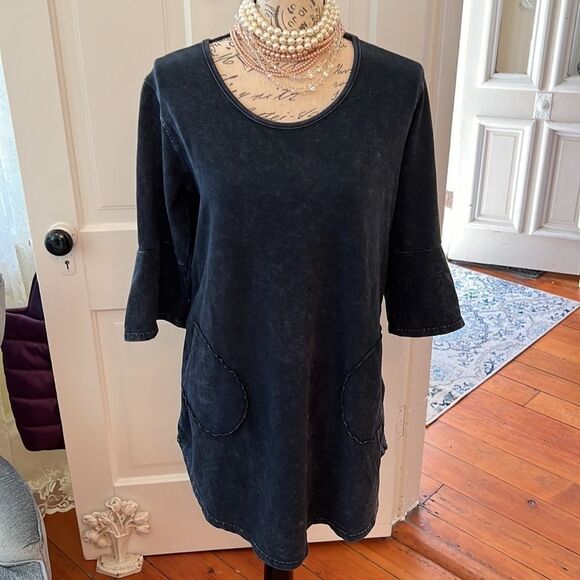 *Sea Breeze* NWT Navy Stretch Thick Cotton Tunic Sunwashed - Picture 1 of 10
